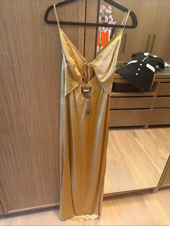 Reformation Dresses & Skirts - Reformation Gold Satin Slip Maxi Dress with Tie Front